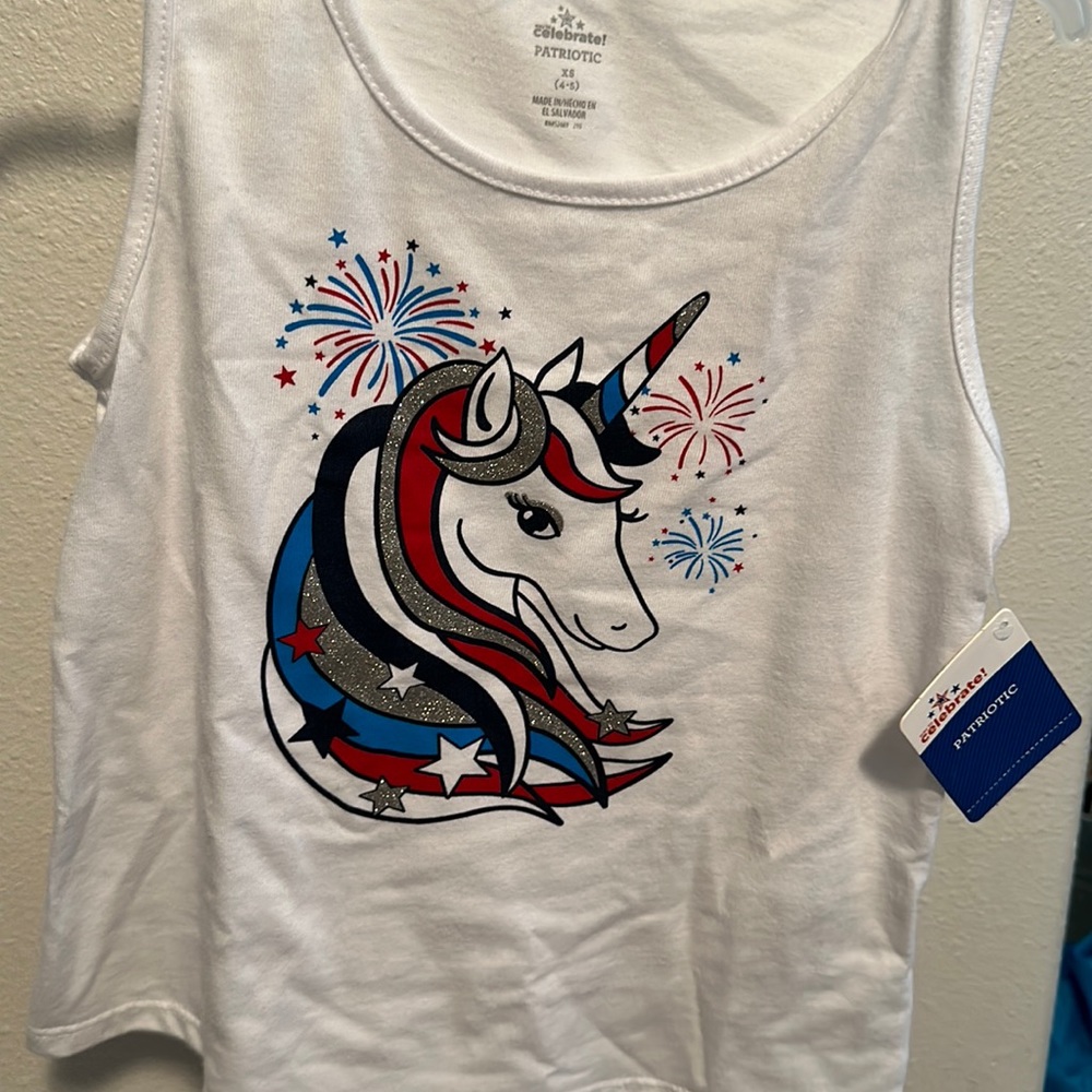 Red white and blue unicorn head tank